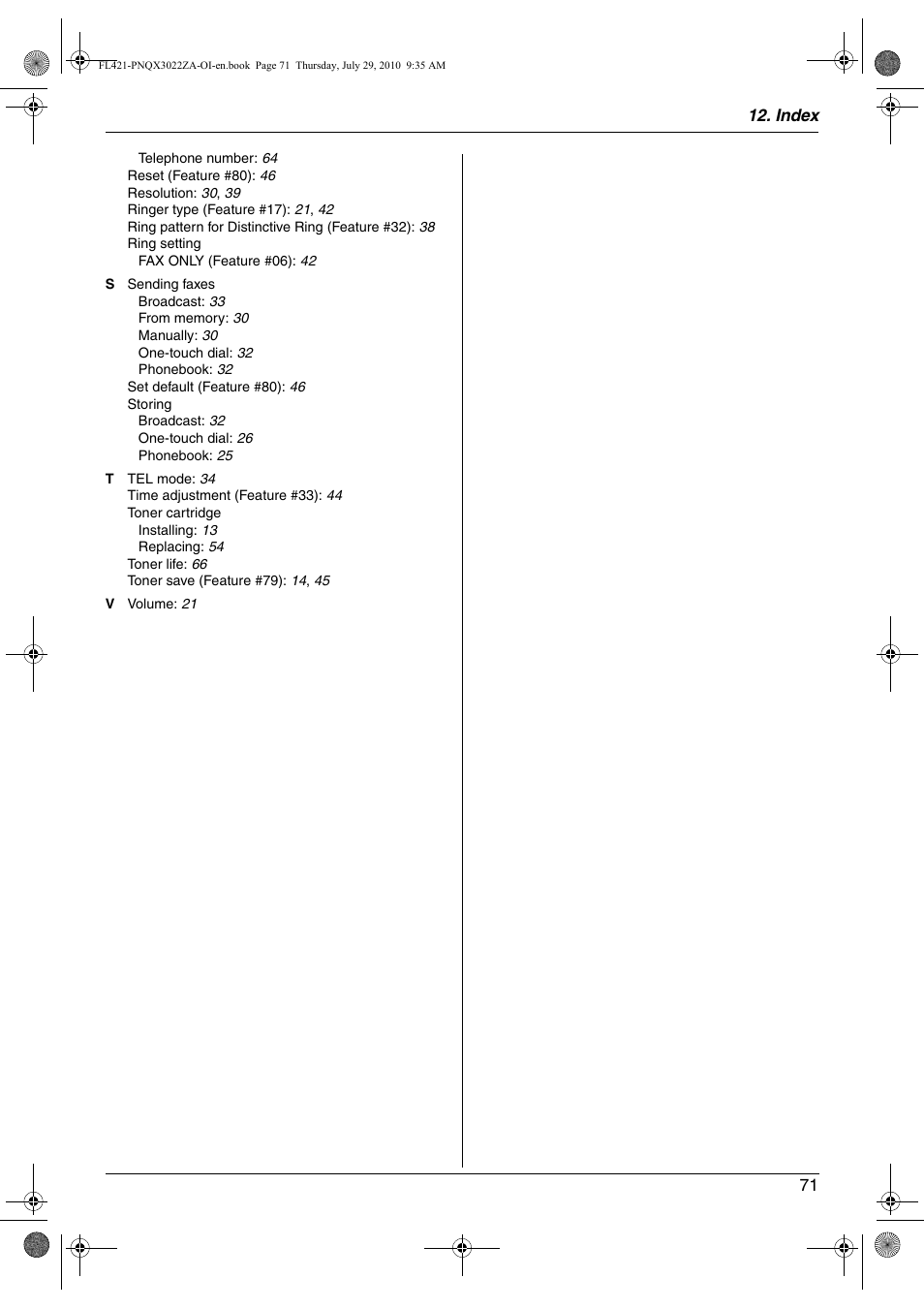 Panasonic KX-FL421 User Manual | Page 71 / 72