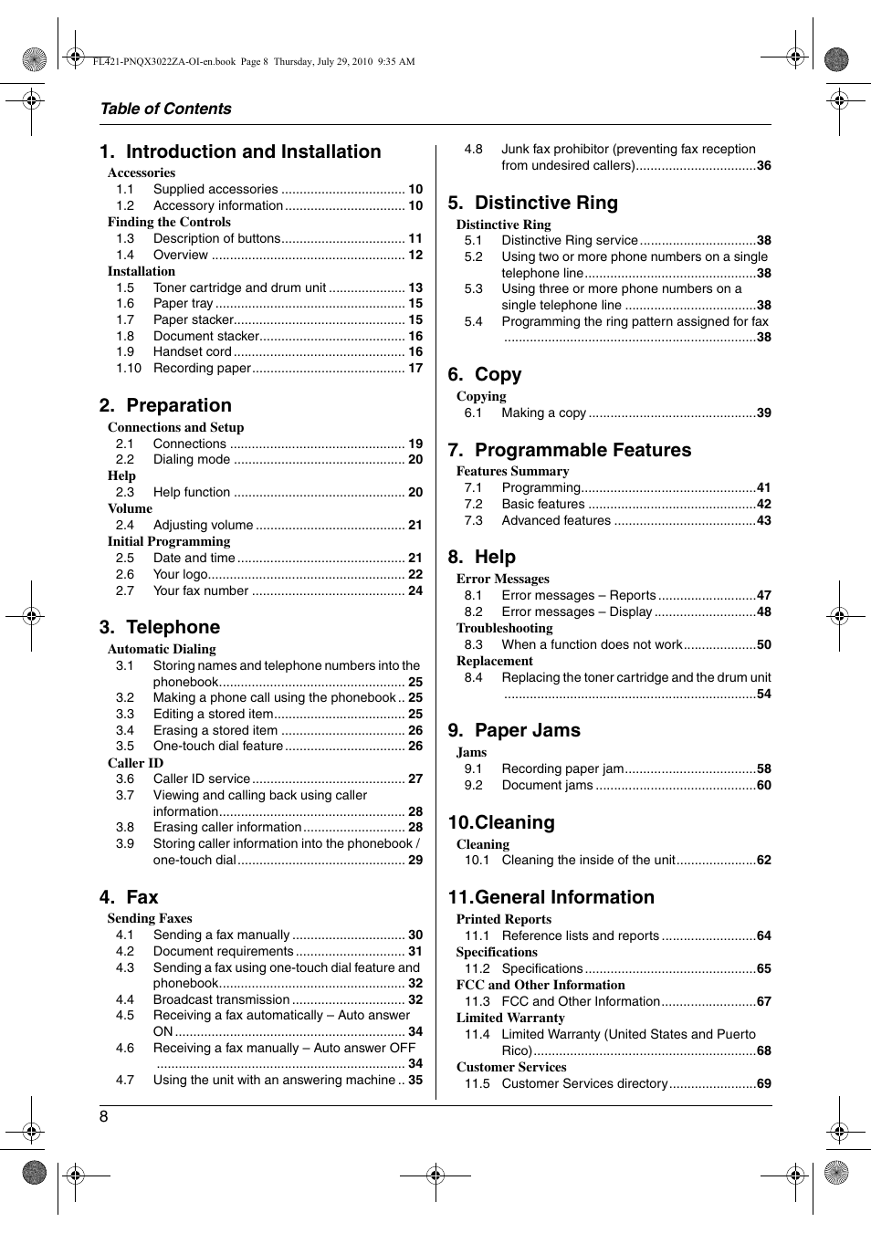 Panasonic KX-FL421 User Manual | Page 8 / 72