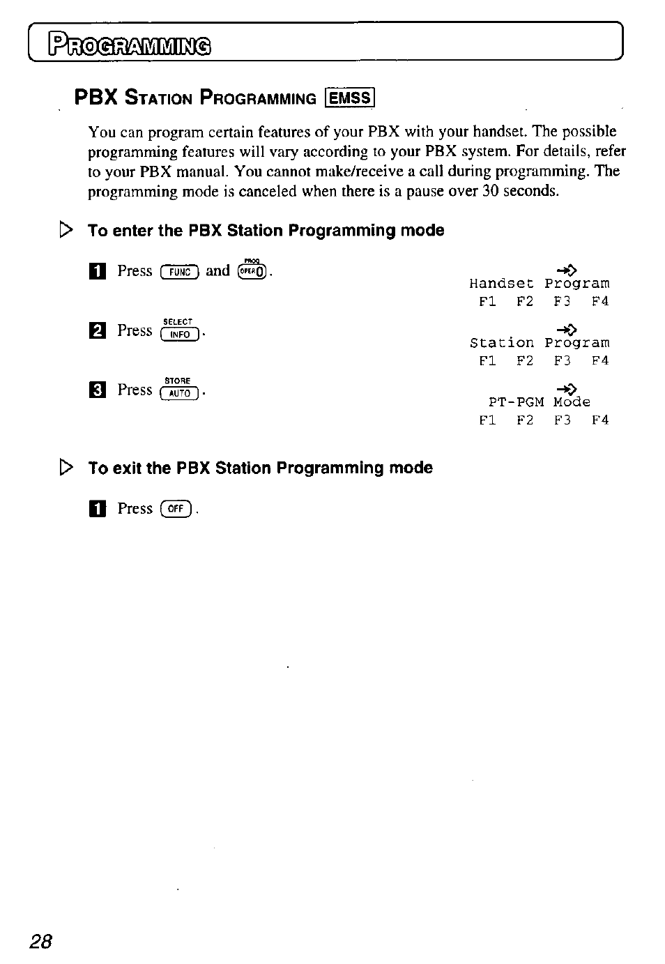 To enter the pbx station programming mode, T> to exit the pbx station programming mode | Panasonic KX-TD7895 User Manual | Page 28 / 48