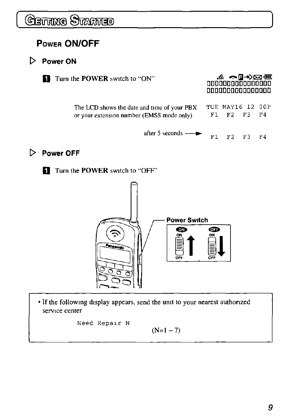 I> power on, P> power off, I ©luidaa | On/off | Panasonic KX-TD7895 User Manual | Page 9 / 48