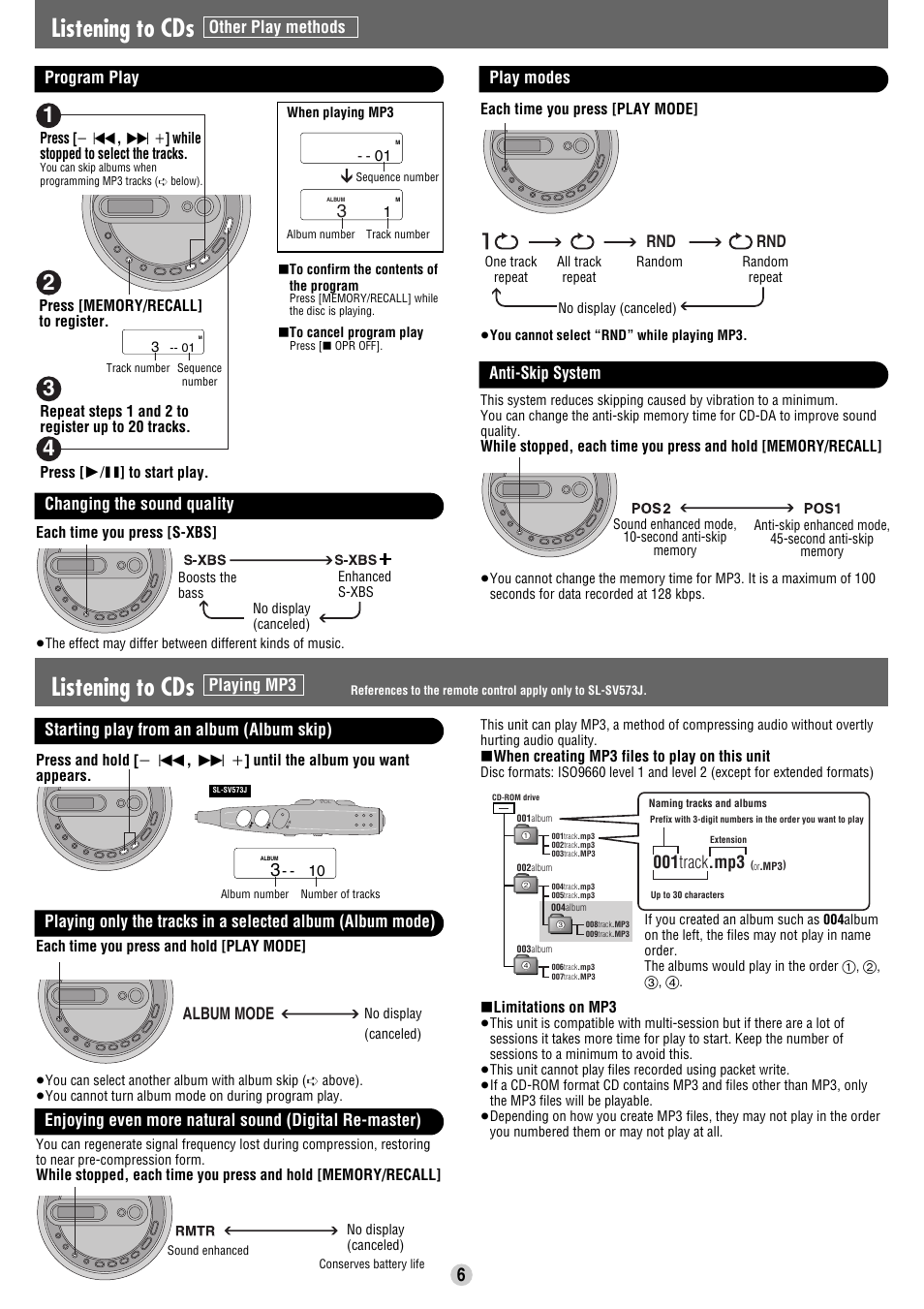 Listening to cds | Panasonic SL-SV573J User Manual | Page 6 / 8