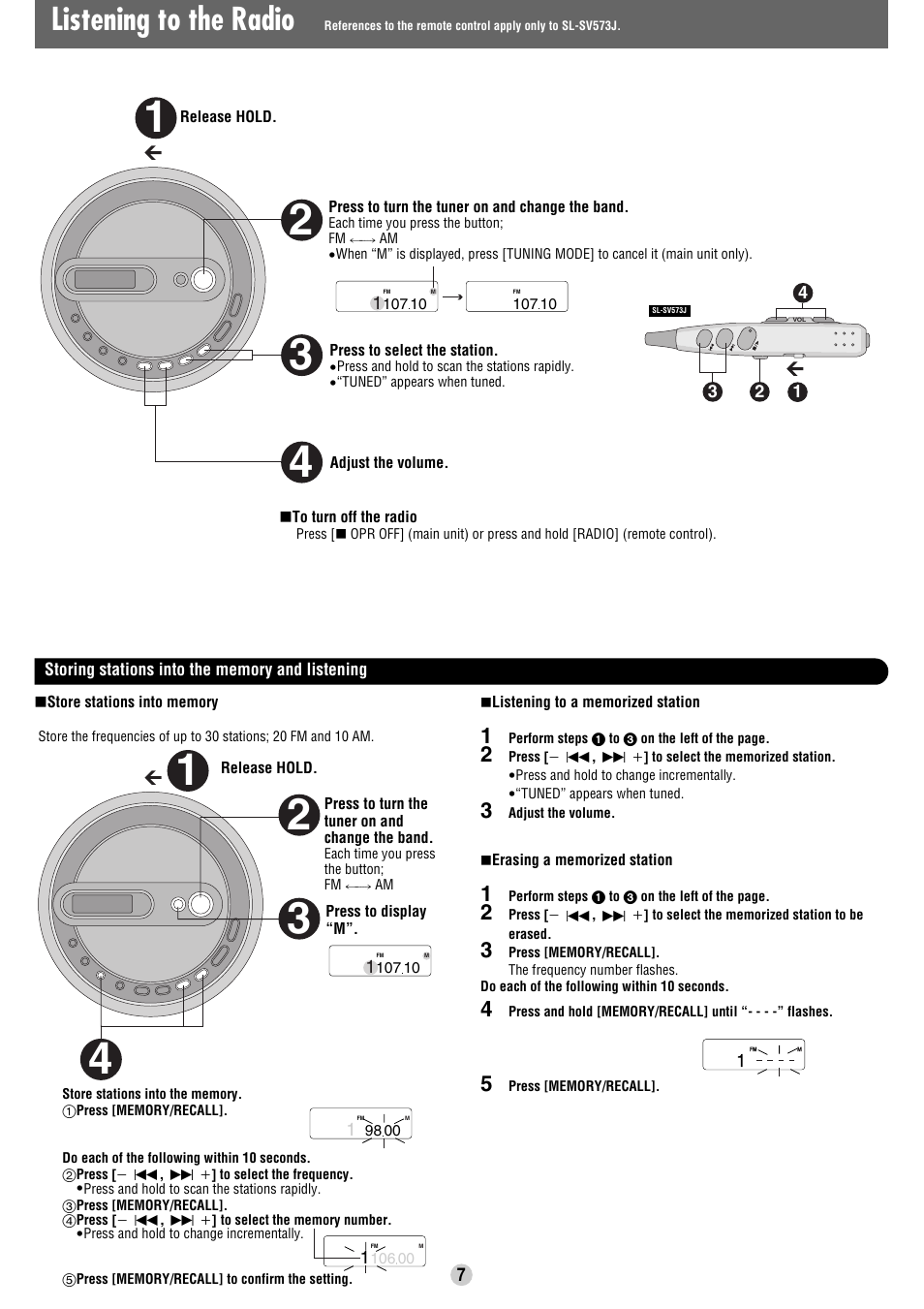 Listening to the radio | Panasonic SL-SV573J User Manual | Page 7 / 8