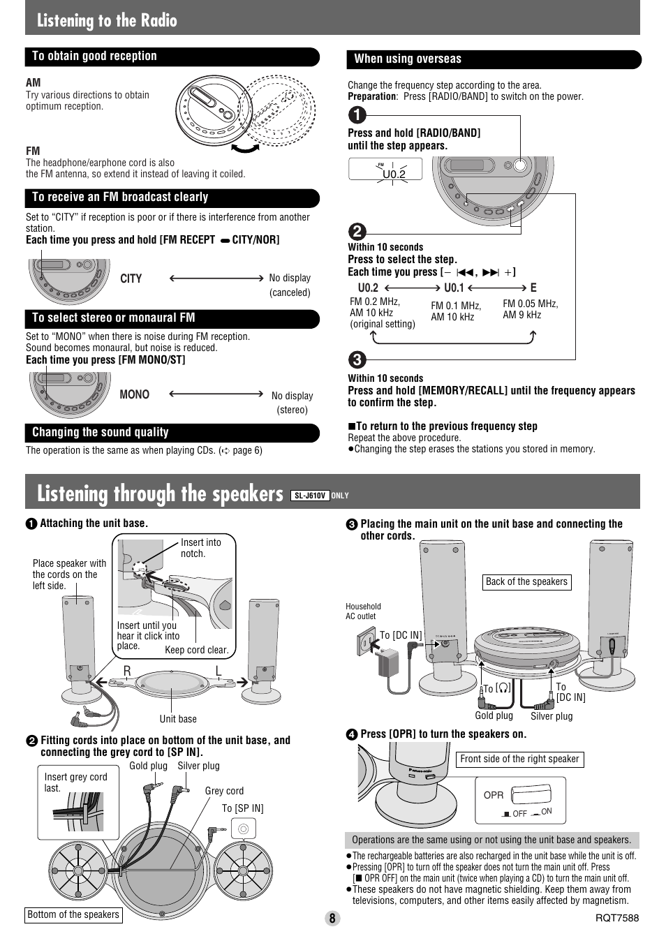 Listening through the speakers, Listening to the radio | Panasonic SL-SV573J User Manual | Page 8 / 8
