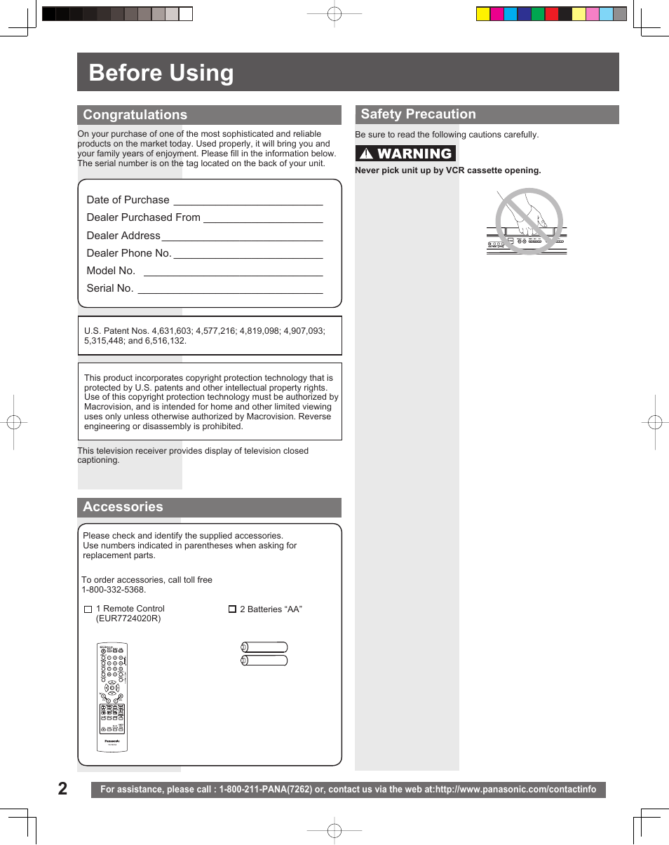 Getting started, Before using, Warning | Panasonic PV-DF206M User Manual | Page 2 / 64