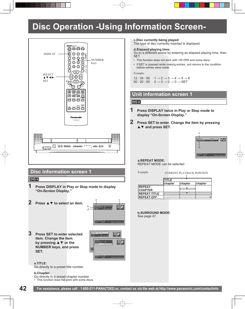 Disc operation -using information screen | Panasonic PV-DF206M User Manual | Page 42 / 64