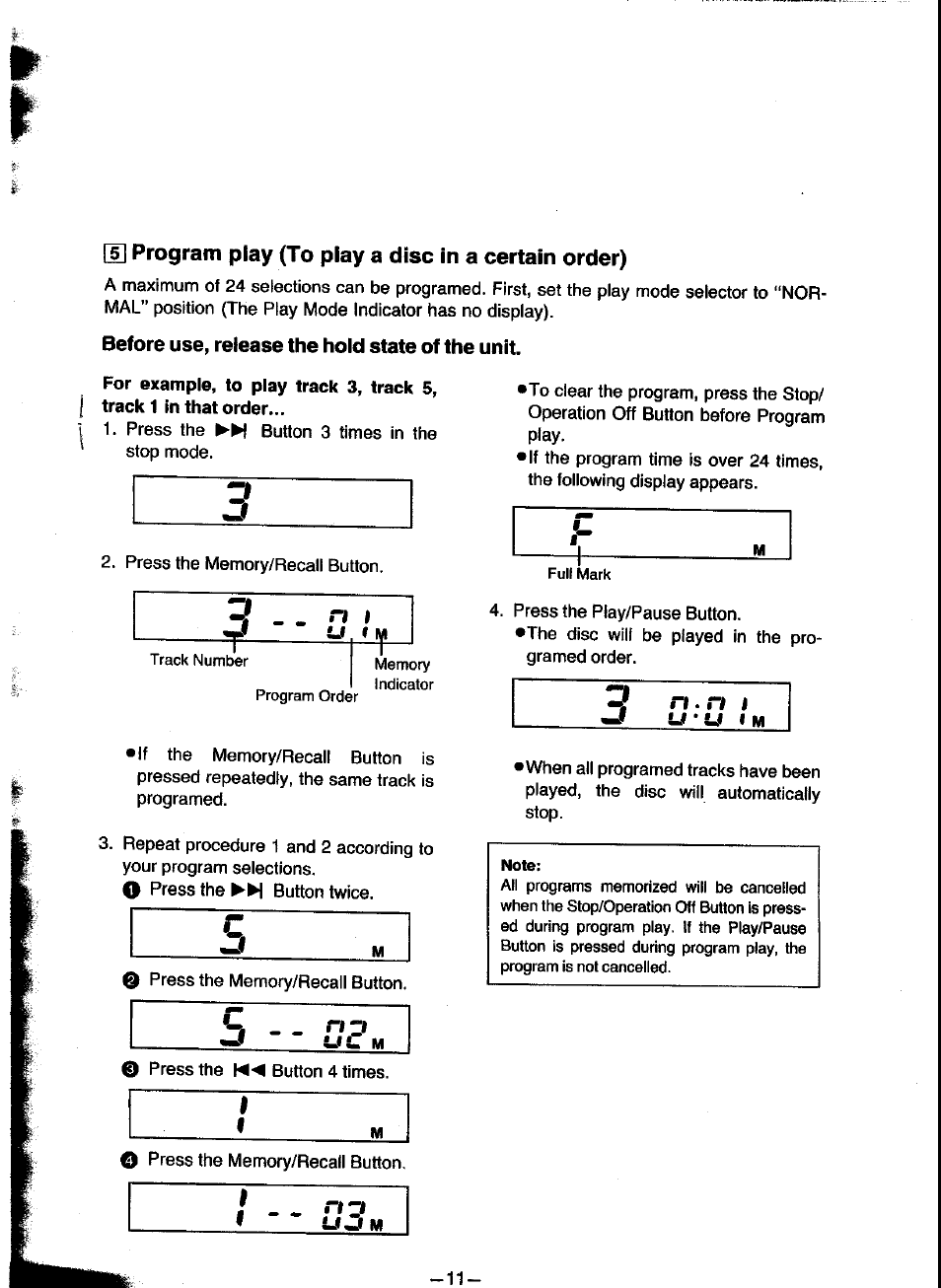 Before use, release the hold state of the unit | Panasonic SL-XP300 User Manual | Page 11 / 17