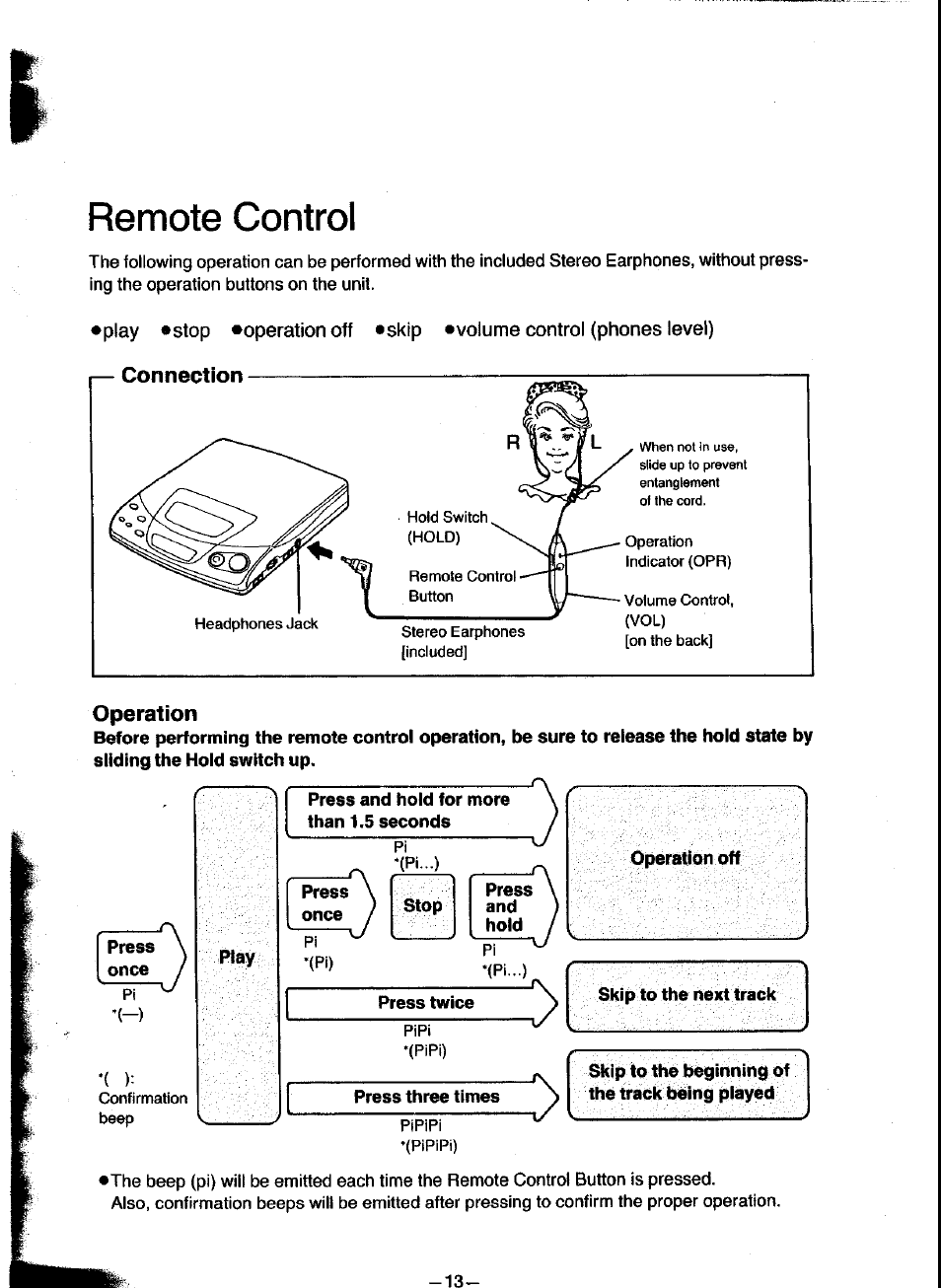 Operation, Remote control | Panasonic SL-XP300 User Manual | Page 13 / 17