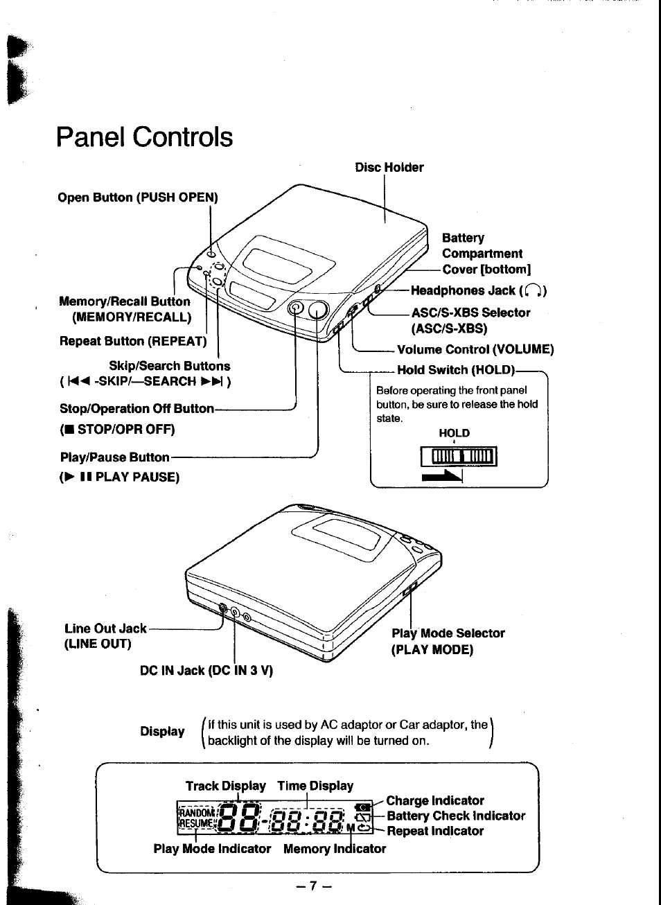 Panel controls | Panasonic SL-XP300 User Manual | Page 7 / 17