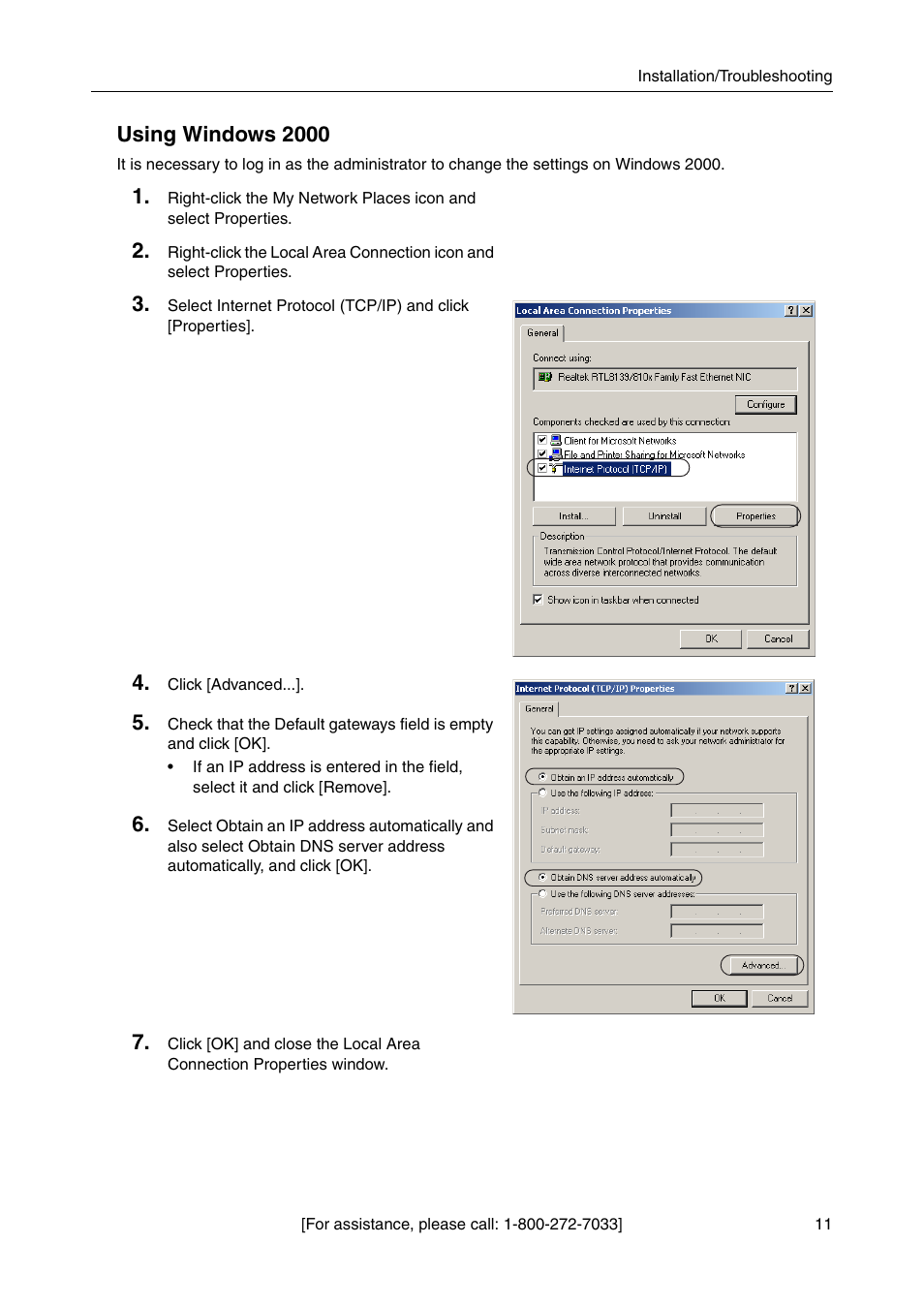 Using windows 2000 | Panasonic CAMERA MANAGEMENT SYSTEM BB-HGW700A User Manual | Page 11 / 32