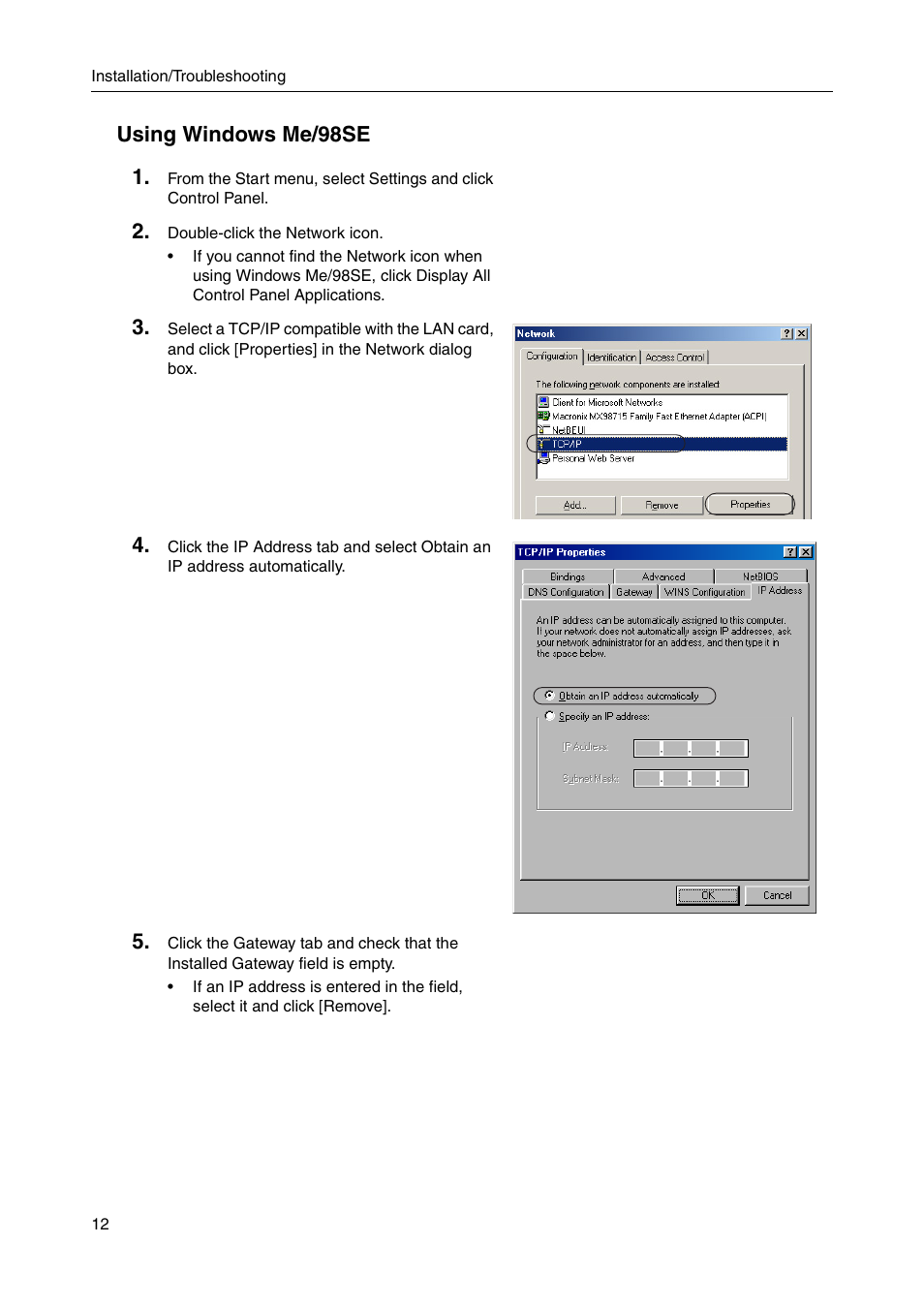 Using windows me/98se 1 | Panasonic CAMERA MANAGEMENT SYSTEM BB-HGW700A User Manual | Page 12 / 32