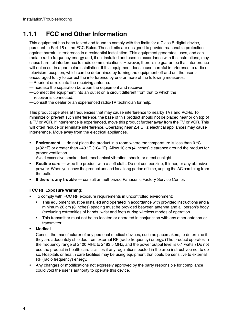 1 fcc and other information | Panasonic CAMERA MANAGEMENT SYSTEM BB-HGW700A User Manual | Page 4 / 32