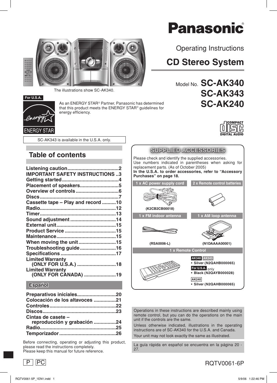 Panasonic SC-AK240 User Manual | 28 pages