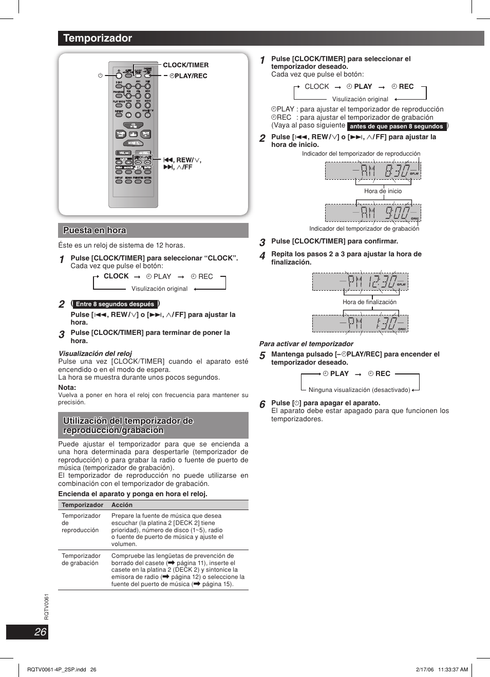 Temporizador | Panasonic SC-AK240 User Manual | Page 26 / 28