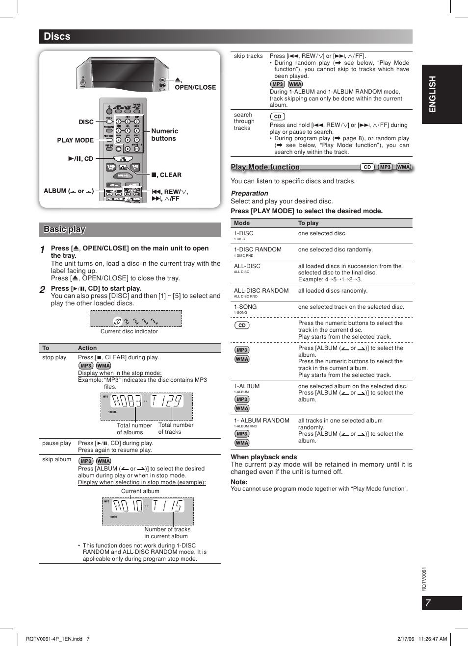 Discs, Lang - 5 lang - 4 français dansk english, Basic play | Panasonic SC-AK240 User Manual | Page 7 / 28