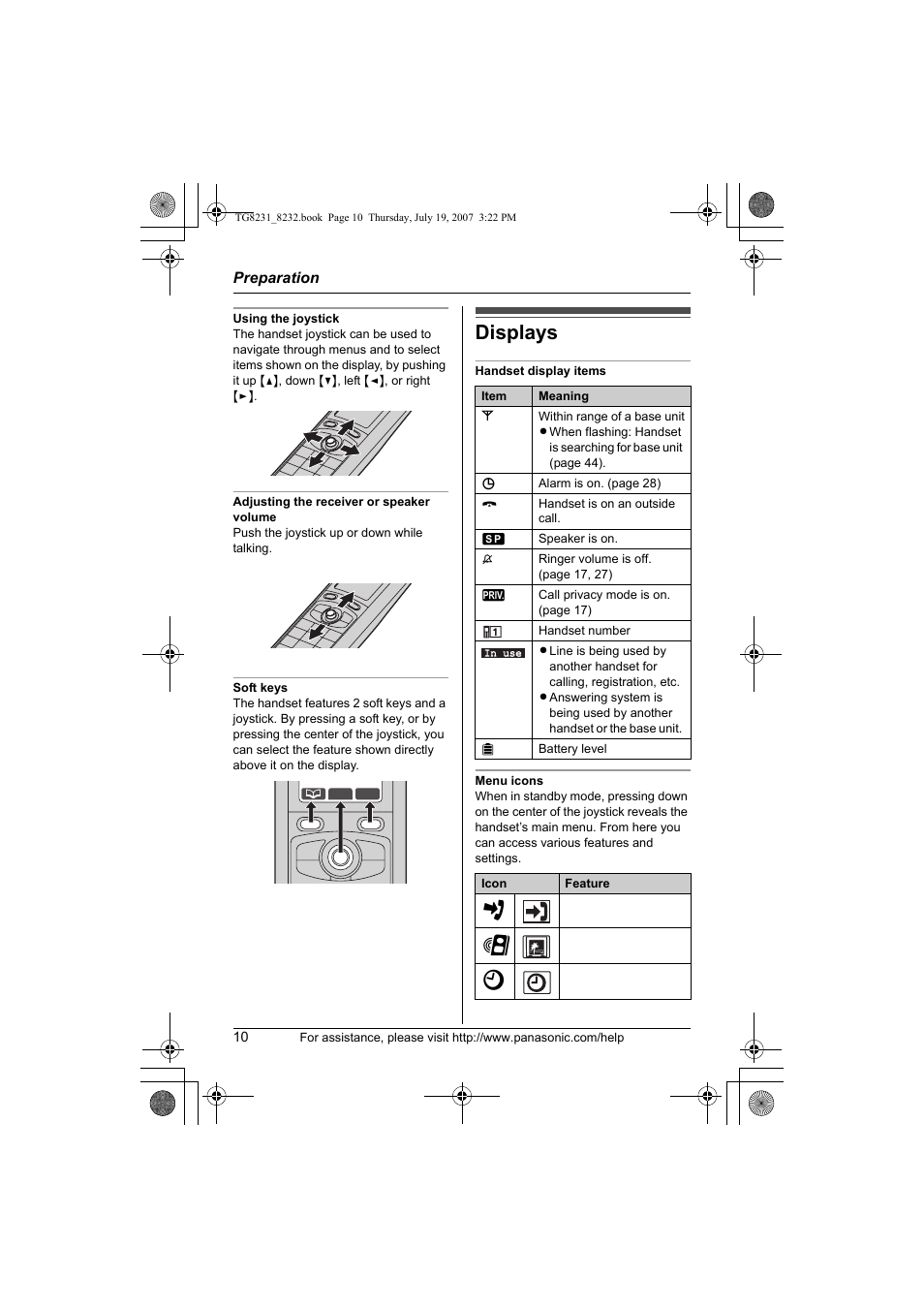 Displays | Panasonic KX-TG8231 User Manual | Page 10 / 56