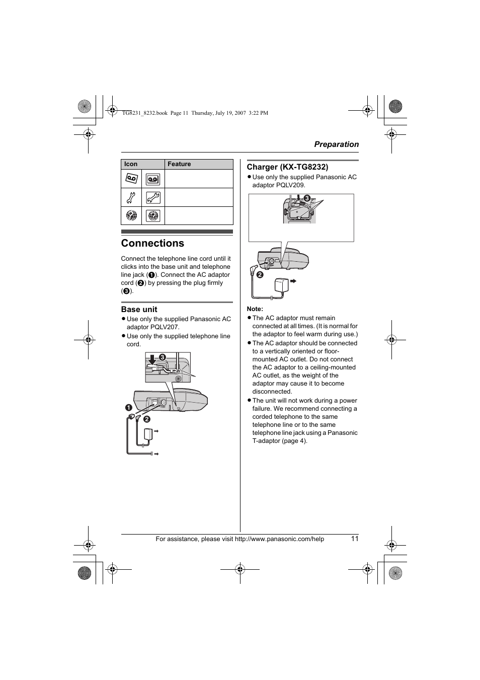 Connections | Panasonic KX-TG8231 User Manual | Page 11 / 56