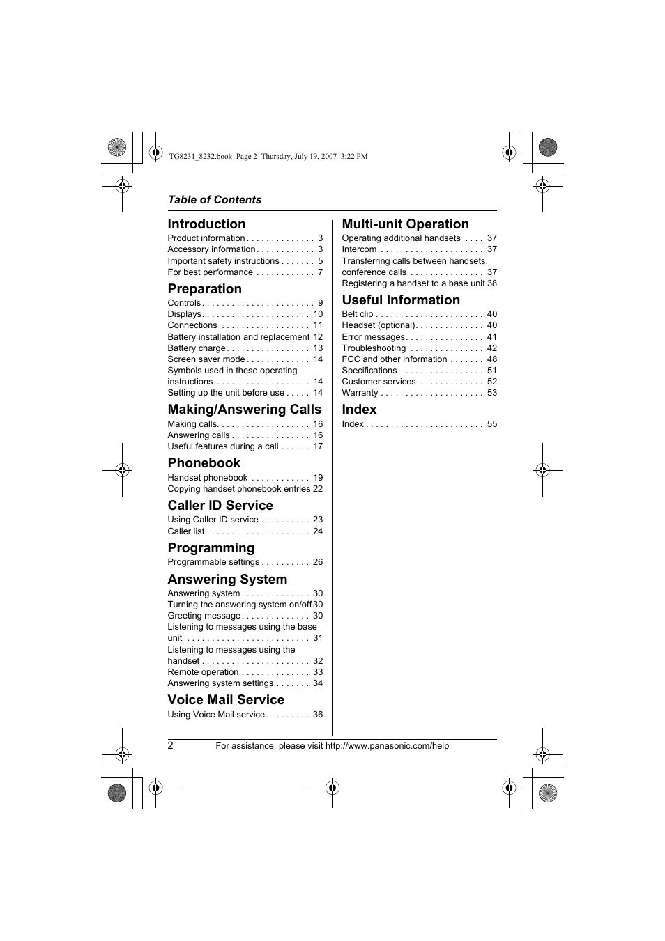 Panasonic KX-TG8231 User Manual | Page 2 / 56