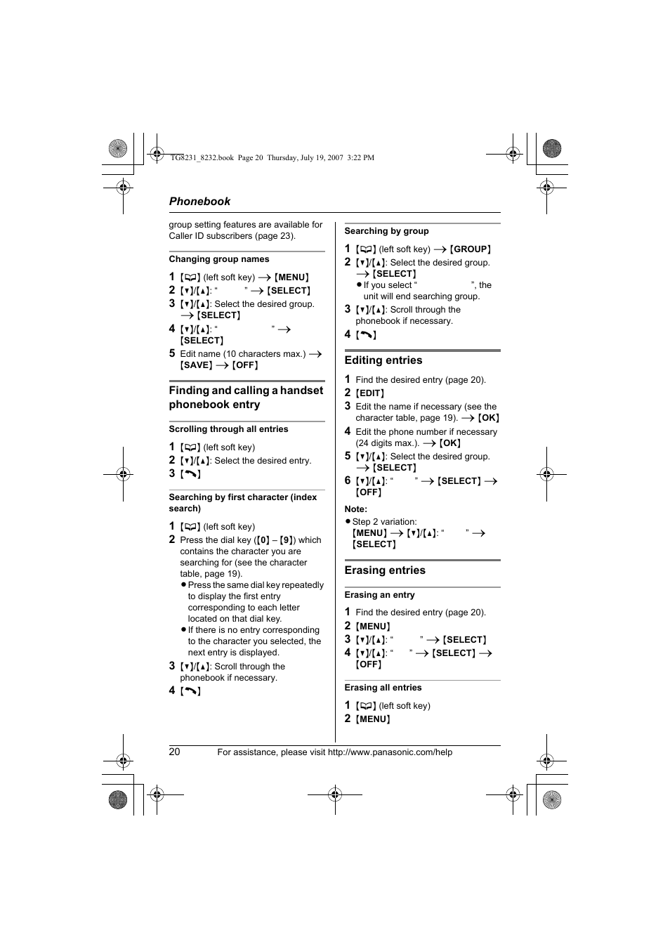 Panasonic KX-TG8231 User Manual | Page 20 / 56