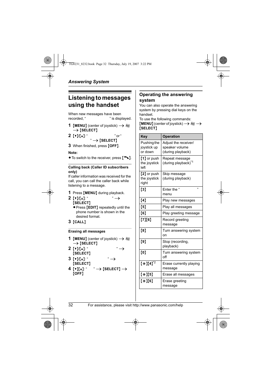 Listening to messages using the handset | Panasonic KX-TG8231 User Manual | Page 32 / 56