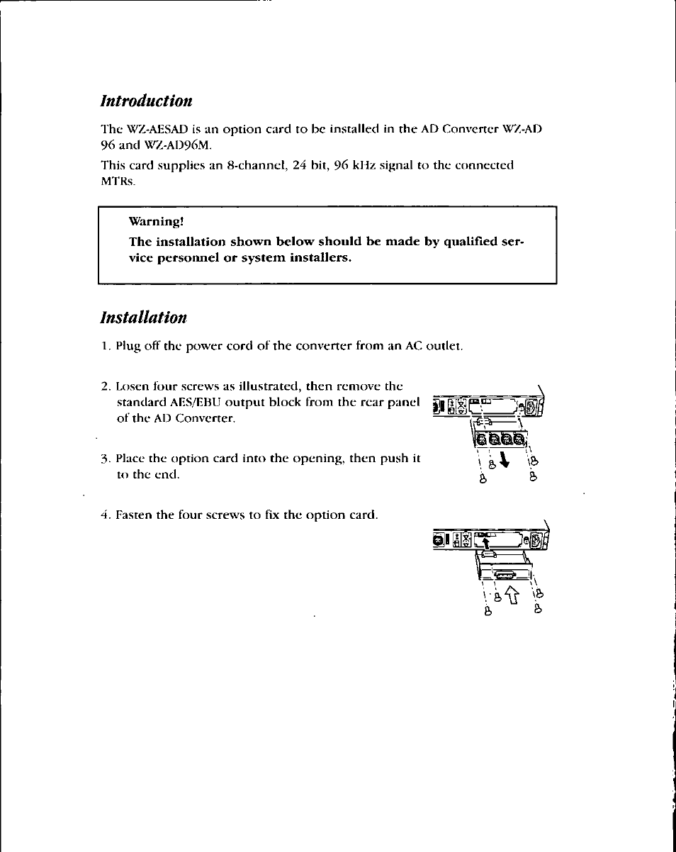 Introduction, Installation | Panasonic WZ-AESAD User Manual | Page 2 / 4