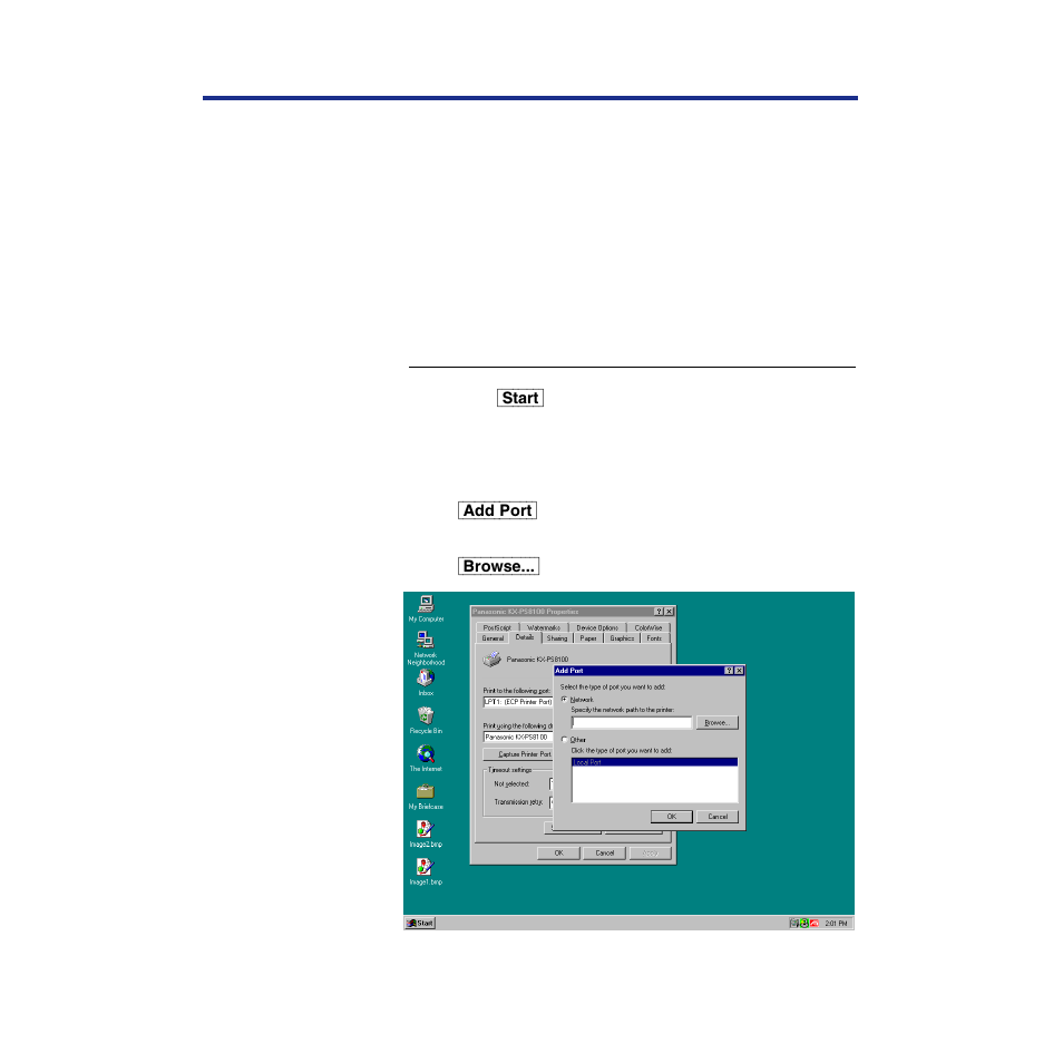 Setting up windows 95 clients for smb printing | Panasonic KX-PS8100 User Manual | Page 91 / 305