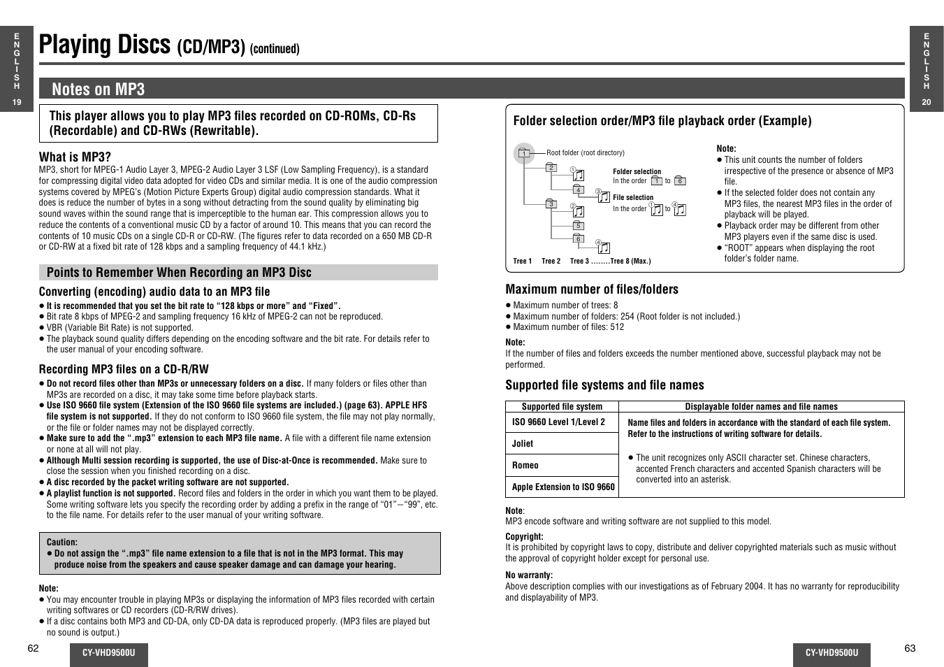 Playing discs, Cd/mp3) | Panasonic CY-VHD9500U User Manual | Page 18 / 38