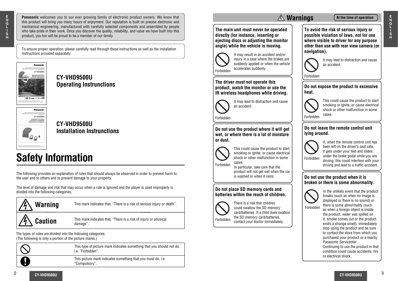 Safety information, Warning, Warnings | Caution | Panasonic CY-VHD9500U User Manual | Page 2 / 38