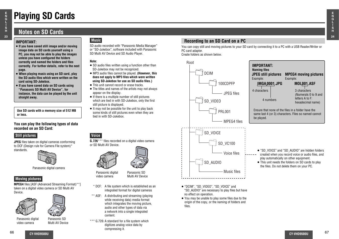 Playing sd cards | Panasonic CY-VHD9500U User Manual | Page 20 / 38