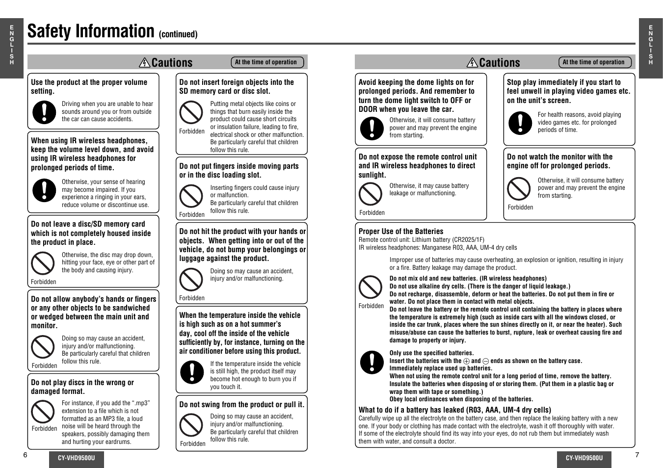 Safety information, Cautions | Panasonic CY-VHD9500U User Manual | Page 4 / 38