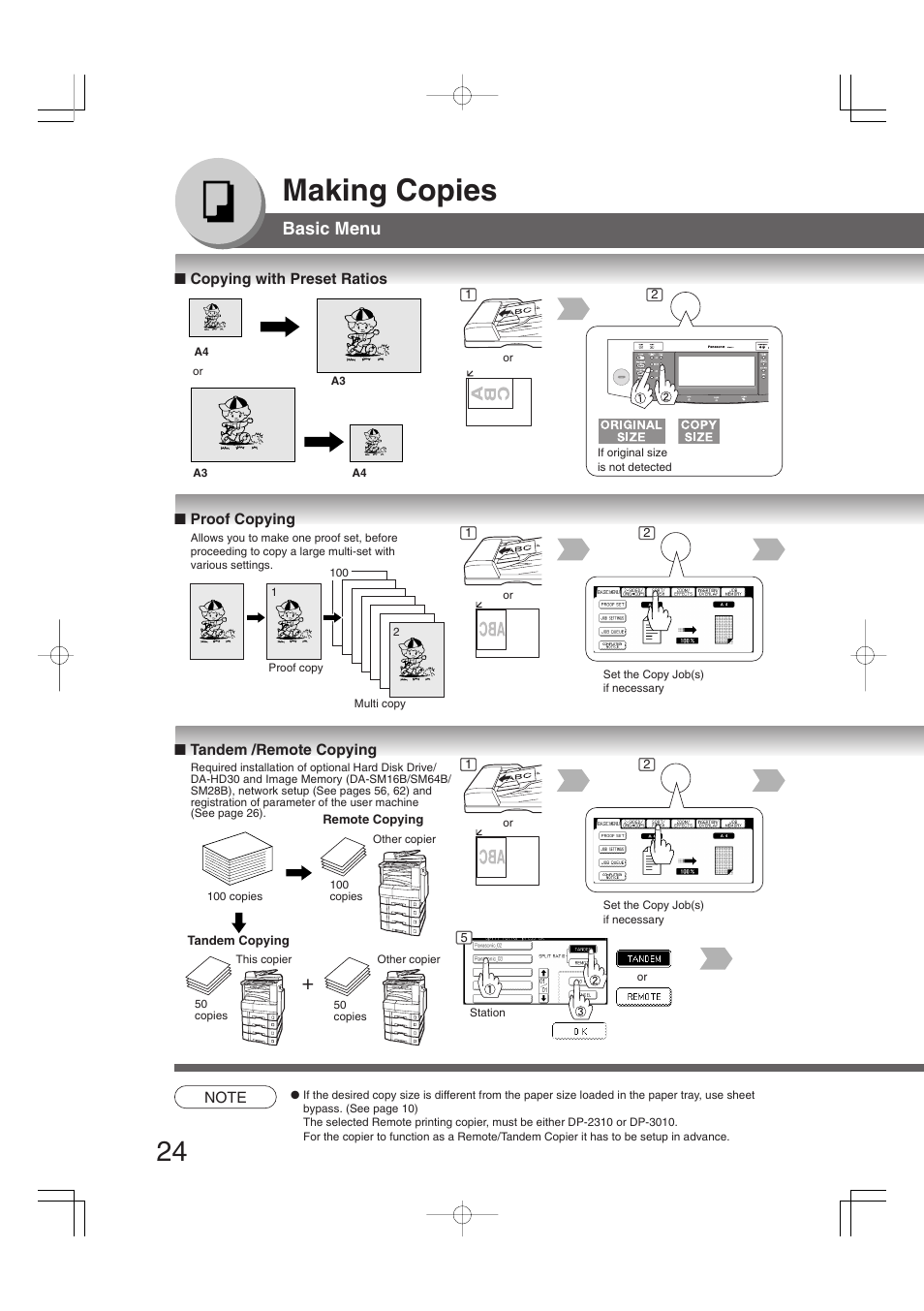 Making copies, Basic menu | Panasonic DP-2310 User Manual | Page 24 / 80