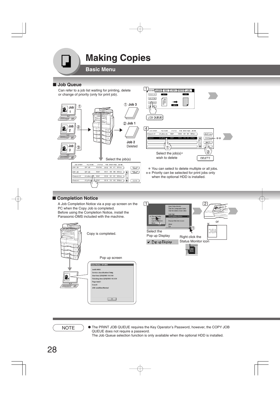 Making copies, Basic menu | Panasonic DP-2310 User Manual | Page 28 / 80