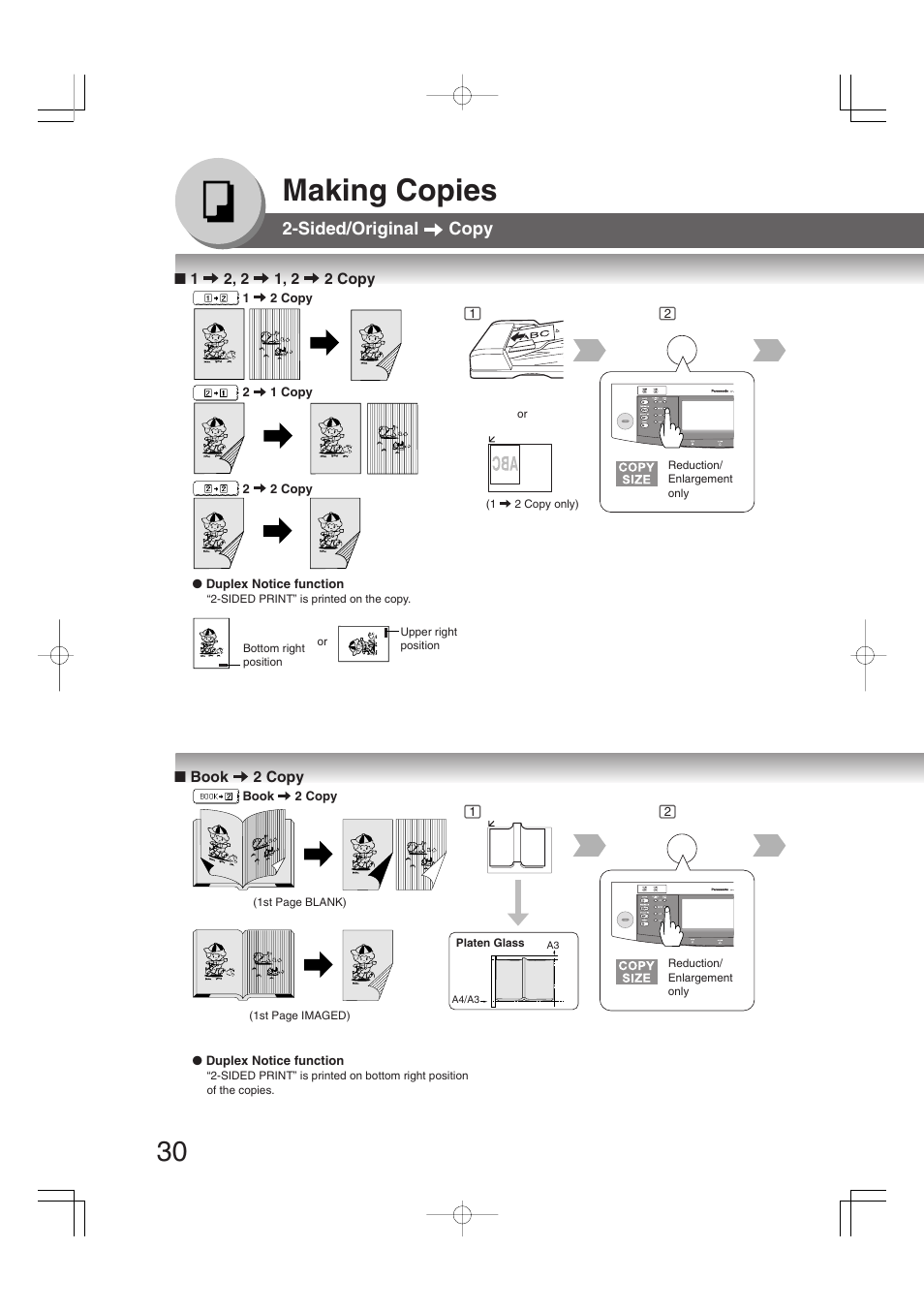 Making copies, Sided/original copy | Panasonic DP-2310 User Manual | Page 30 / 80