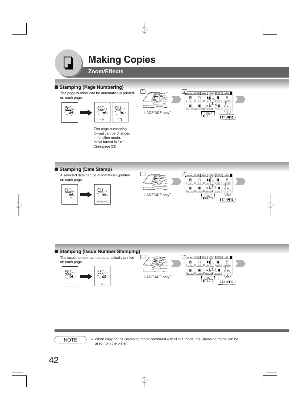 Making copies, Zoom/effects | Panasonic DP-2310 User Manual | Page 42 / 80