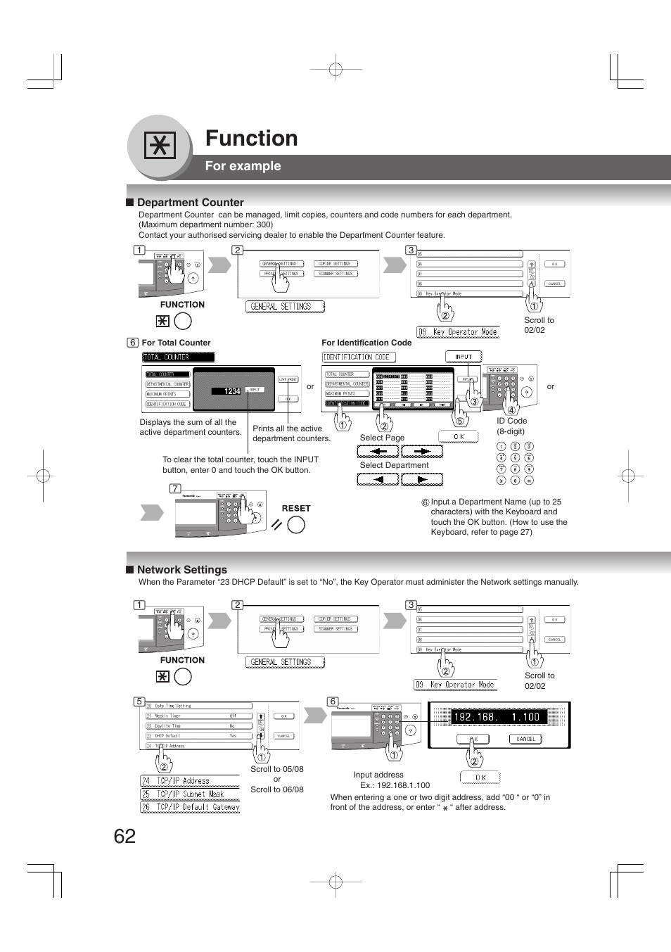 Function, For example | Panasonic DP-2310 User Manual | Page 62 / 80