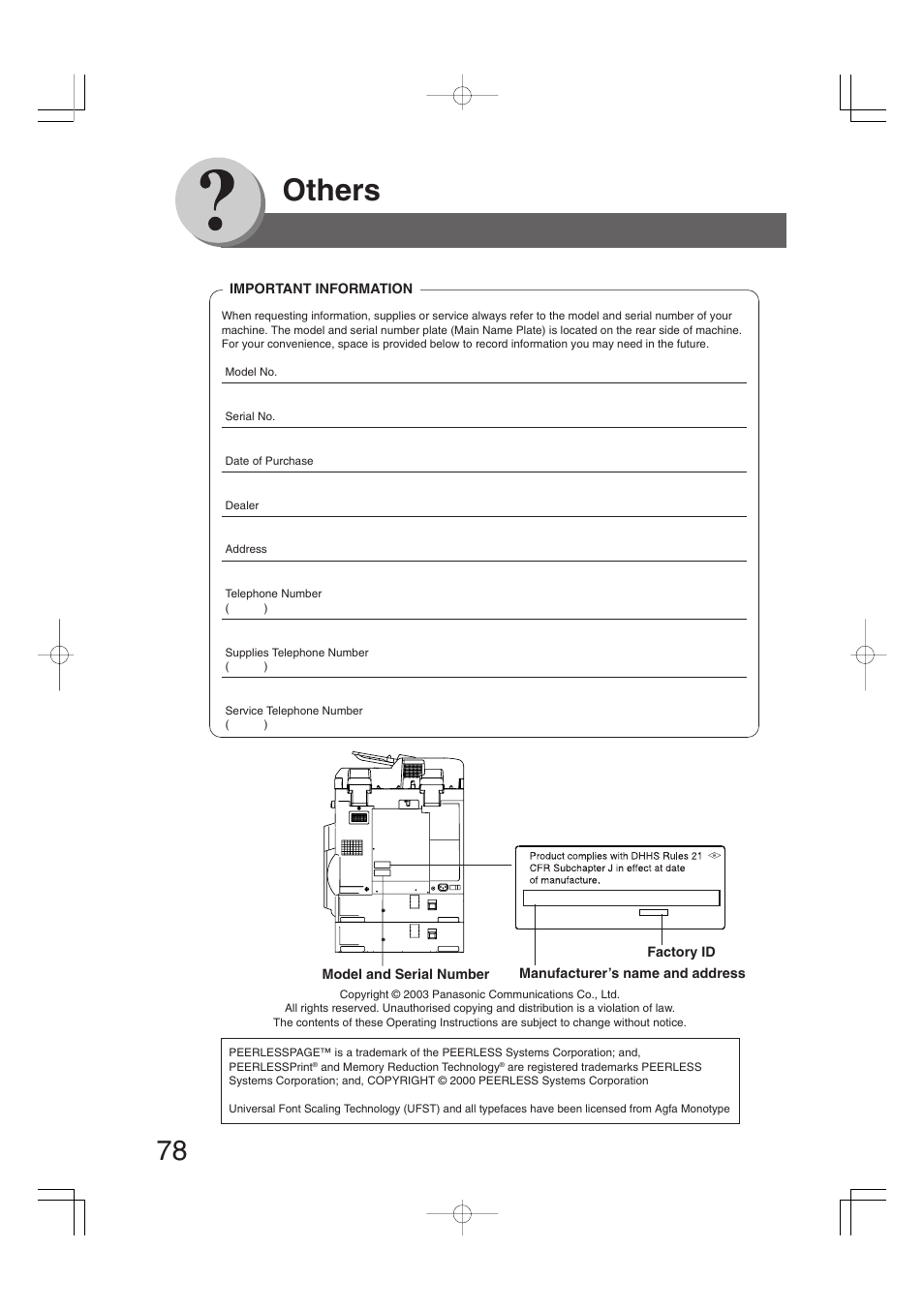 Others | Panasonic DP-2310 User Manual | Page 78 / 80