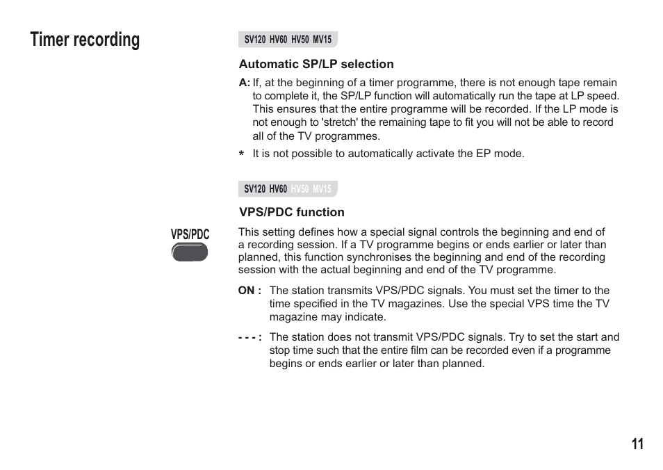 Timer recording | Panasonic NV-MV15 Series User Manual | Page 11 / 32