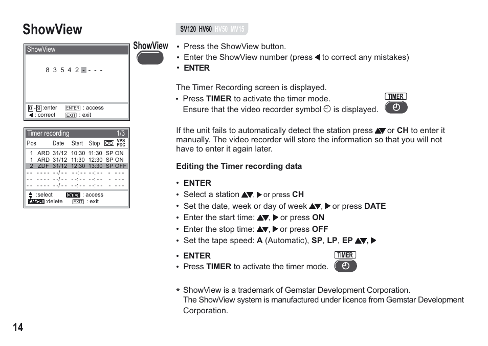 Showview | Panasonic NV-MV15 Series User Manual | Page 14 / 32