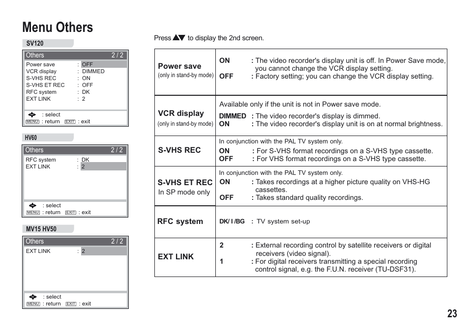 Menu others | Panasonic NV-MV15 Series User Manual | Page 23 / 32