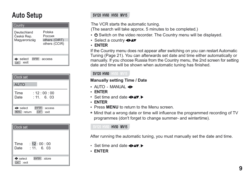 Auto setup | Panasonic NV-MV15 Series User Manual | Page 9 / 32