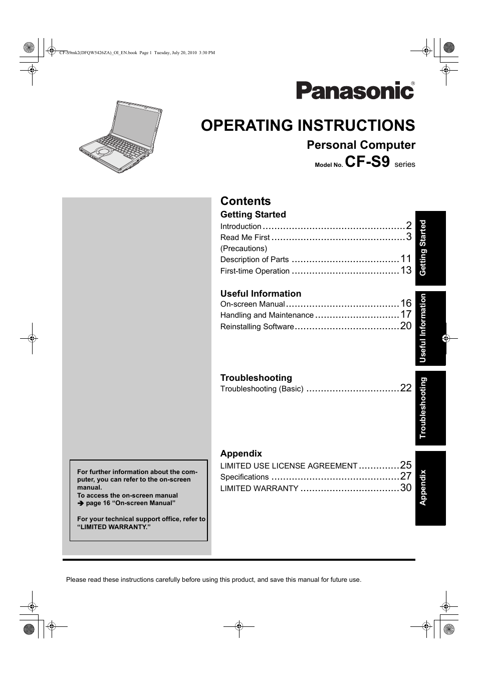 Panasonic CF-S9 User Manual | 36 pages