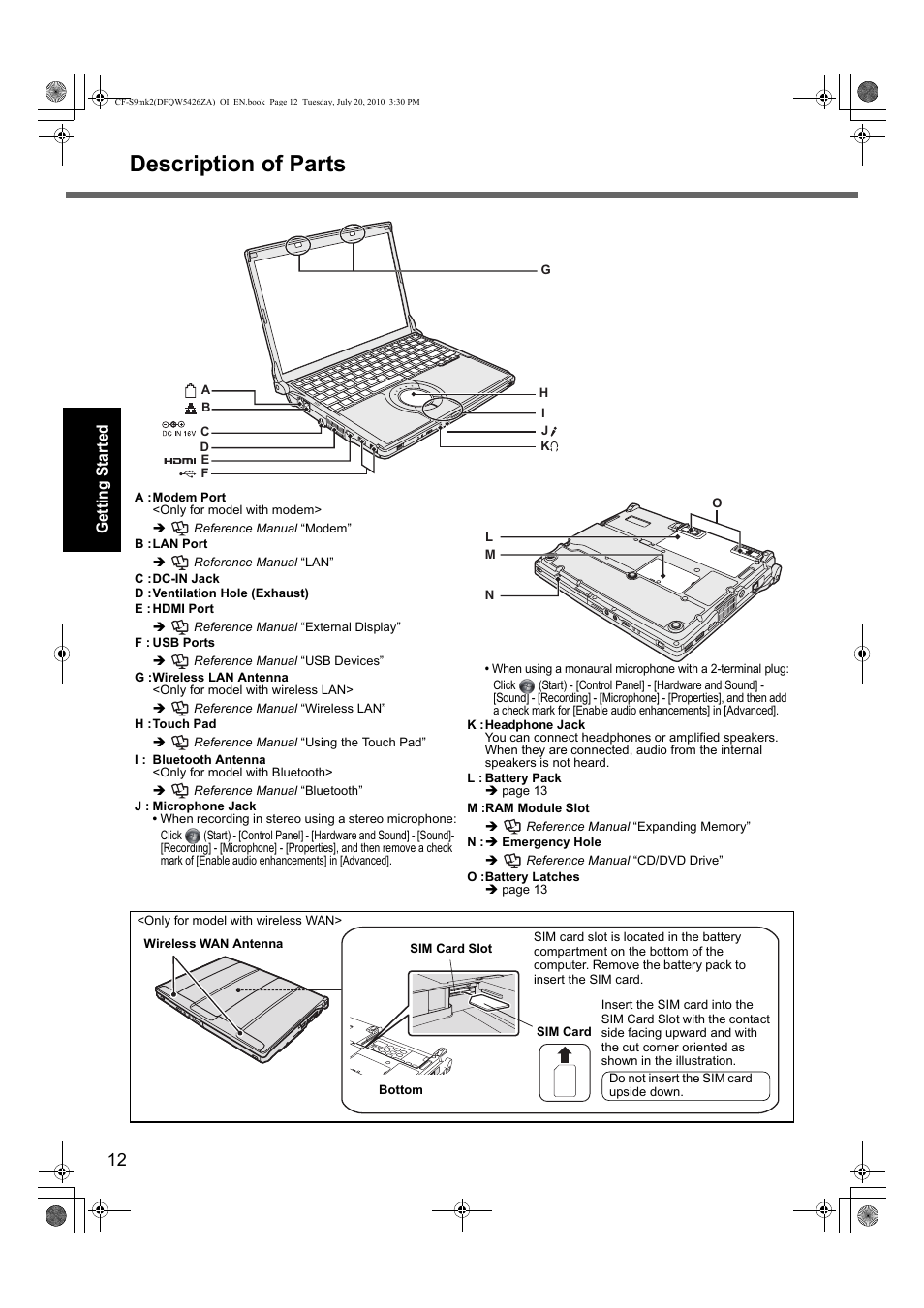 Description of parts | Panasonic CF-S9 User Manual | Page 12 / 36