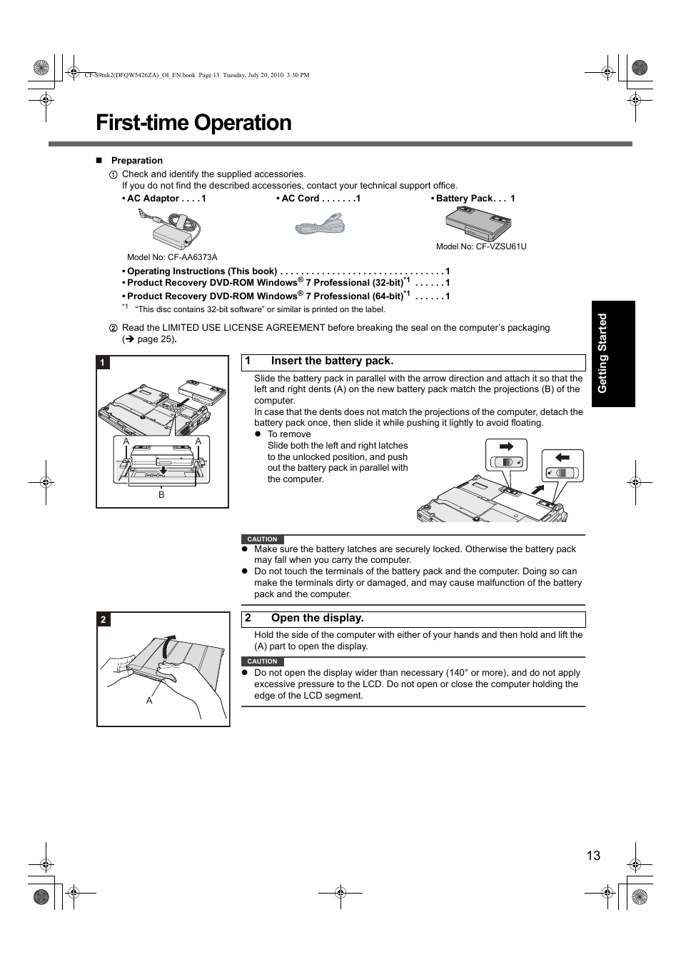 First-time operation | Panasonic CF-S9 User Manual | Page 13 / 36