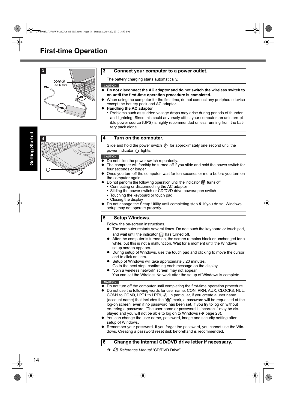 First-time operation | Panasonic CF-S9 User Manual | Page 14 / 36