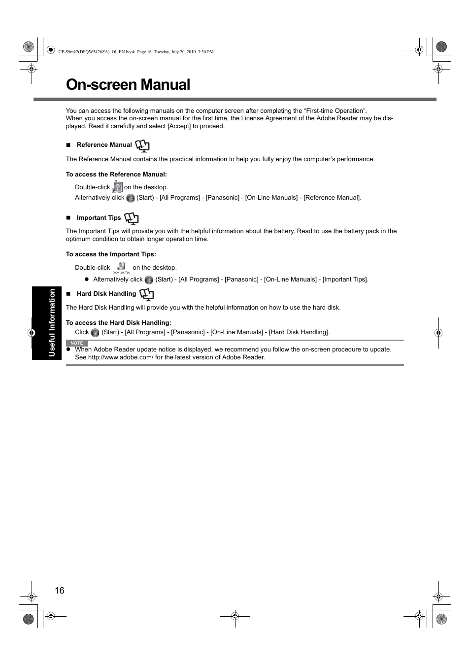 On-screen manual | Panasonic CF-S9 User Manual | Page 16 / 36