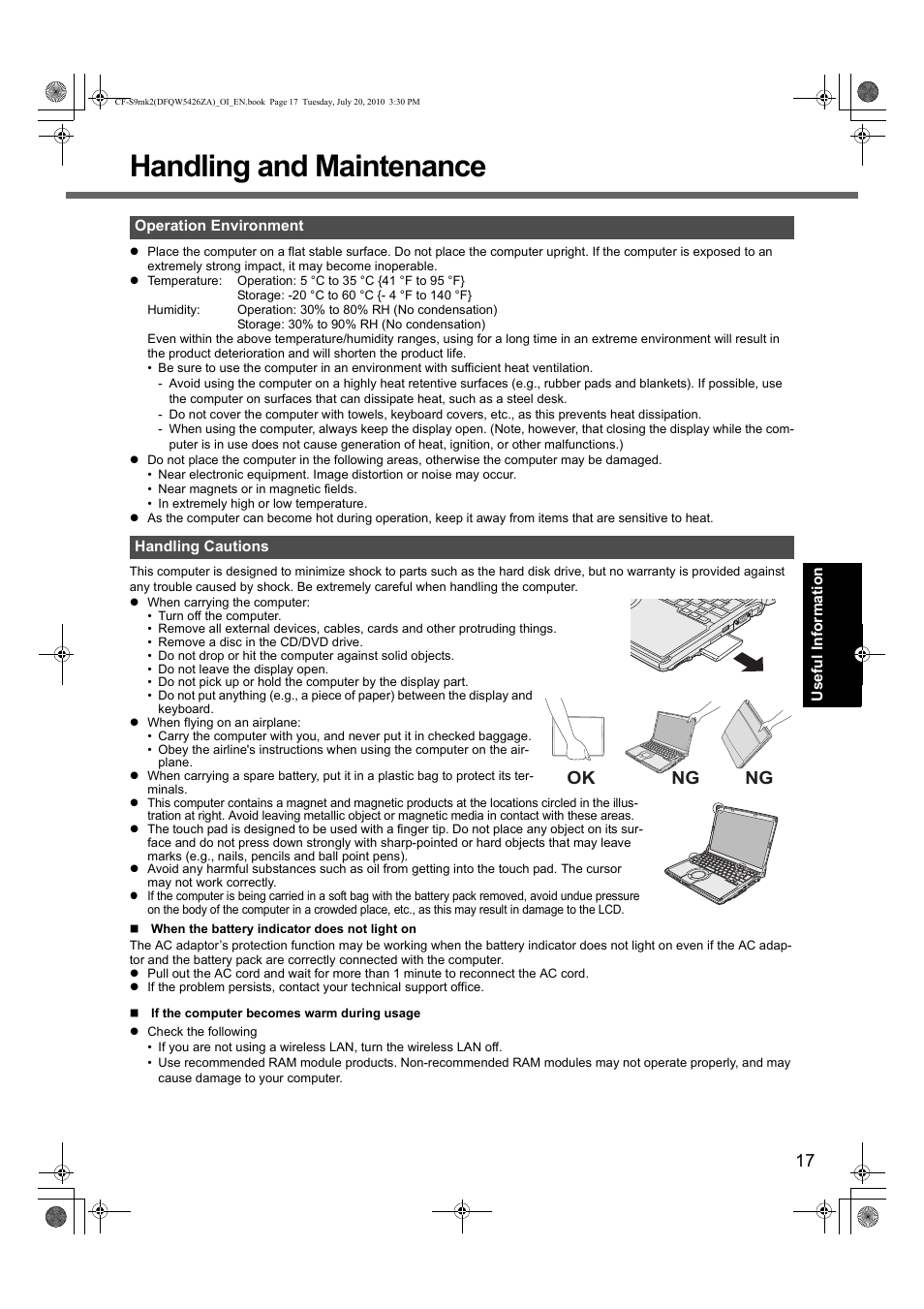 Handling and maintenance, Ng ok | Panasonic CF-S9 User Manual | Page 17 / 36