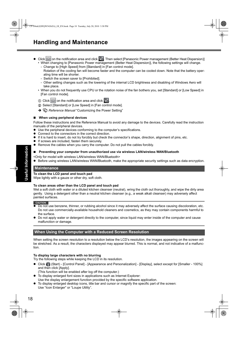 Handling and maintenance | Panasonic CF-S9 User Manual | Page 18 / 36