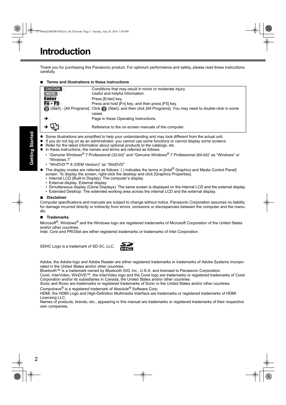 Introduction | Panasonic CF-S9 User Manual | Page 2 / 36