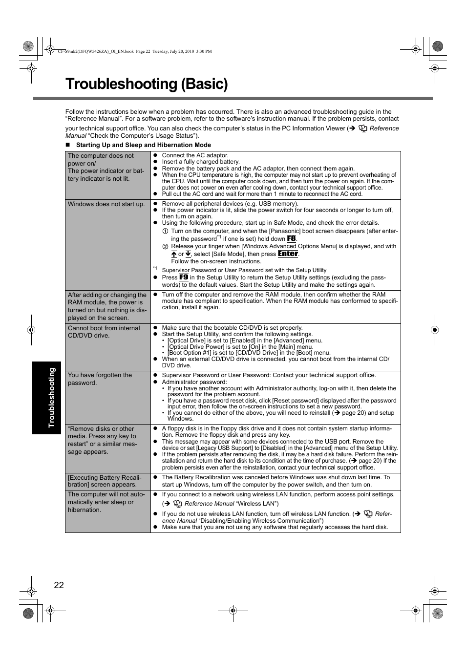 Troubleshooting (basic) | Panasonic CF-S9 User Manual | Page 22 / 36