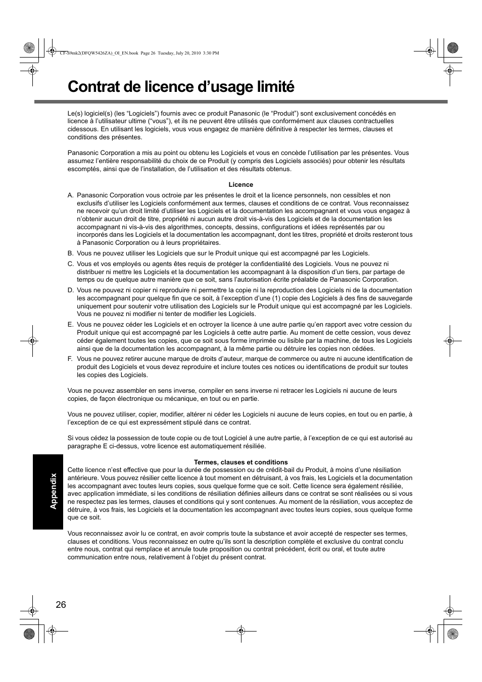 Contrat de licence d’usage limité | Panasonic CF-S9 User Manual | Page 26 / 36