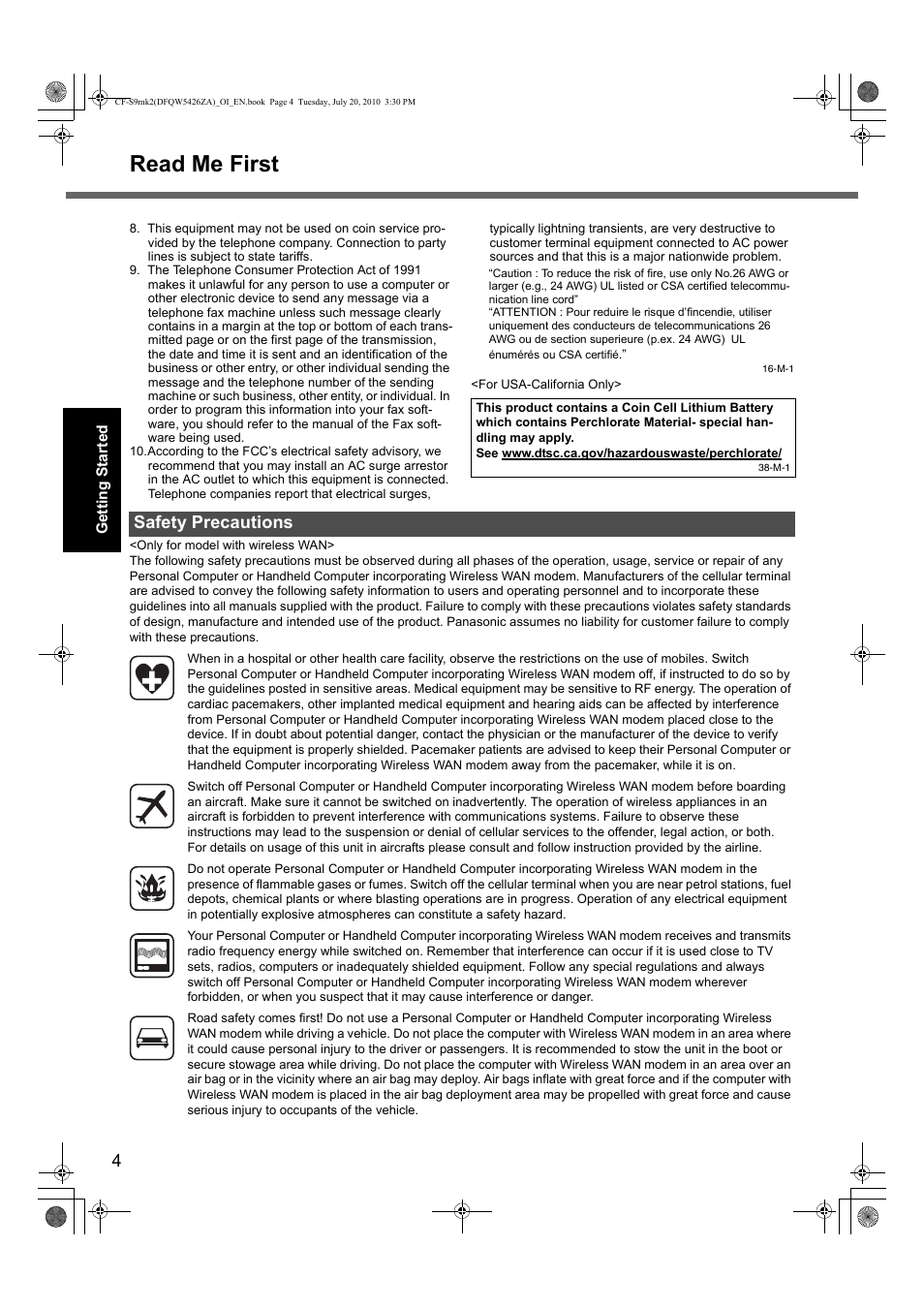 Read me first, Safety precautions | Panasonic CF-S9 User Manual | Page 4 / 36